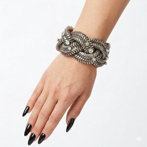 Wide Silver Chain Bracelet with Crystal Accents